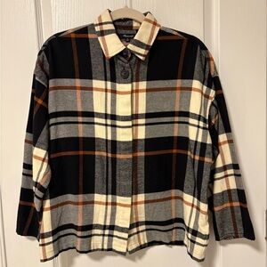 Madewell Cream and Black Plaid Flannel Shirt